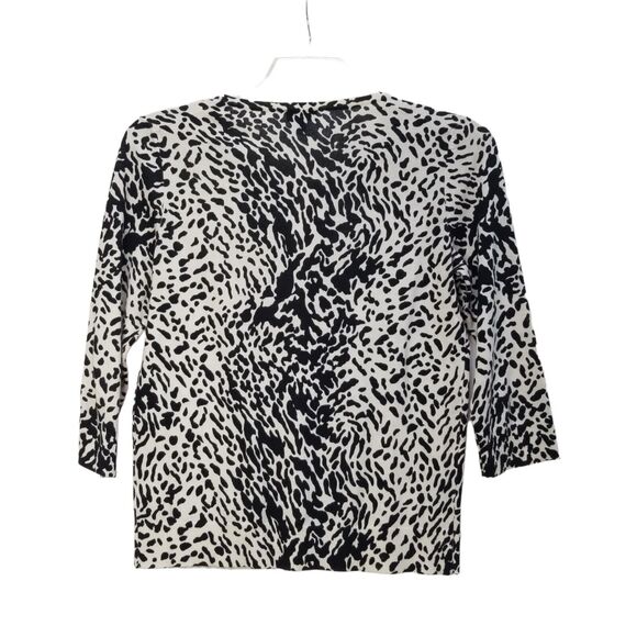 Talbots Cardigan Sweater Black White Animal Print Cotton Bl 3/4 Slv Petite S - Picture 7 of 12